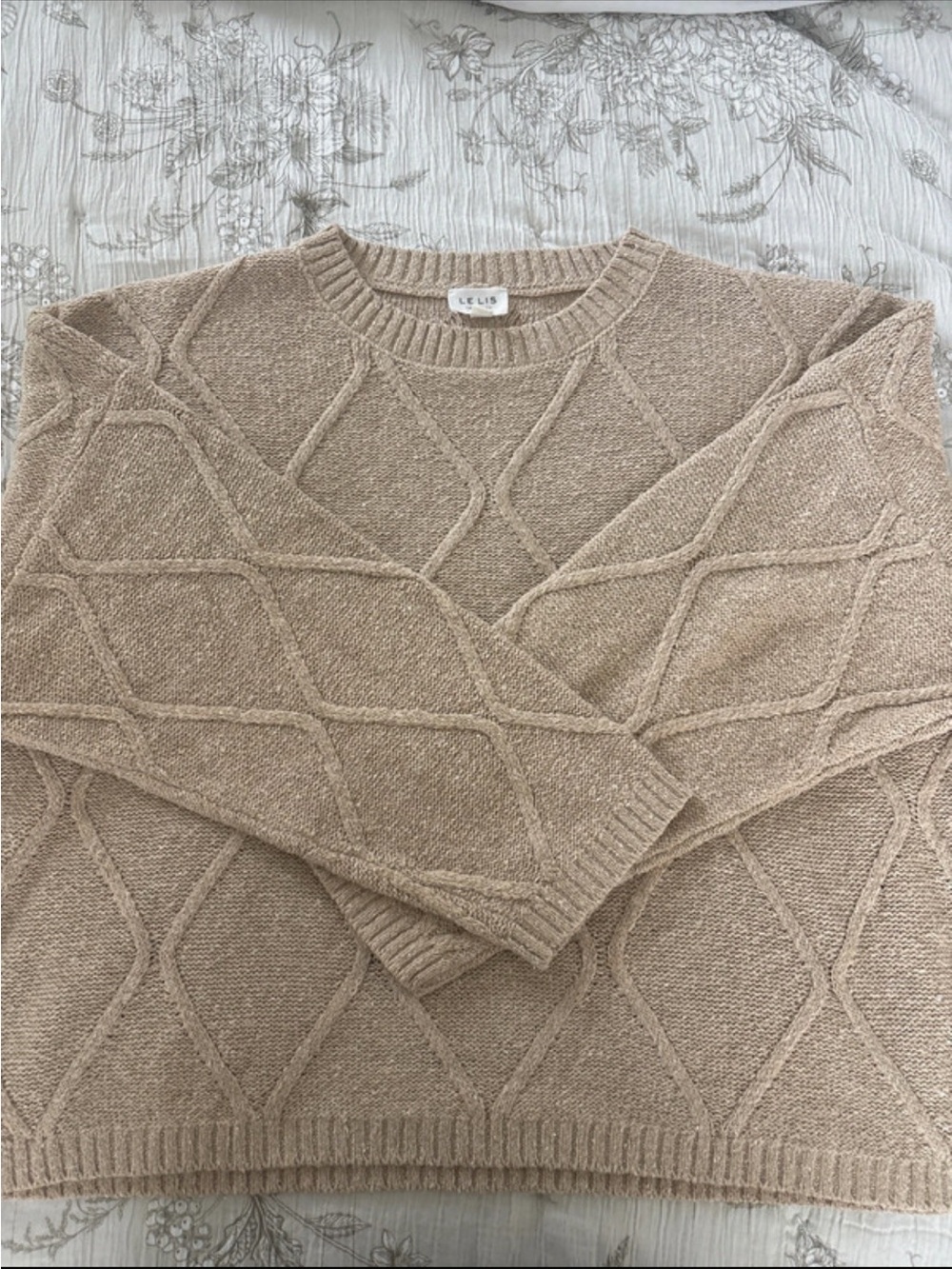 Le Lis Men's Beige Diamond Knit Sweater